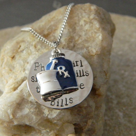 Pharm Girl Slinging pills to pay the bills RX Handstamped Necklace